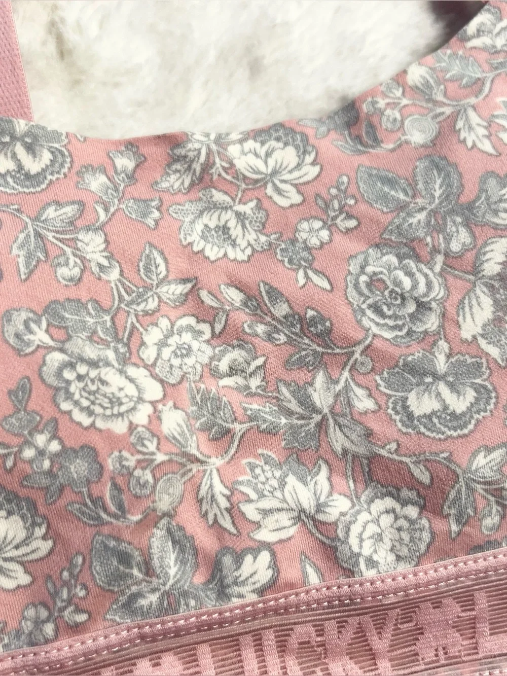 Lucky Brand Pink & Gray Floral Logo Band Bralette Size Medium Wireless Comfort